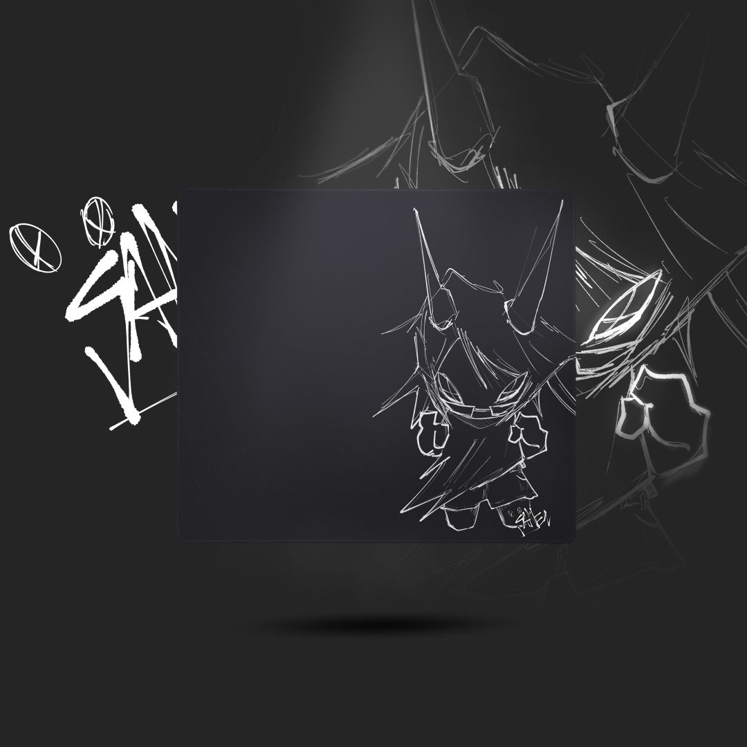 SANEQ Sketch Series 002 v2 Black 18x16 gaming mouse pad, hand-drawn horned Sani-Q